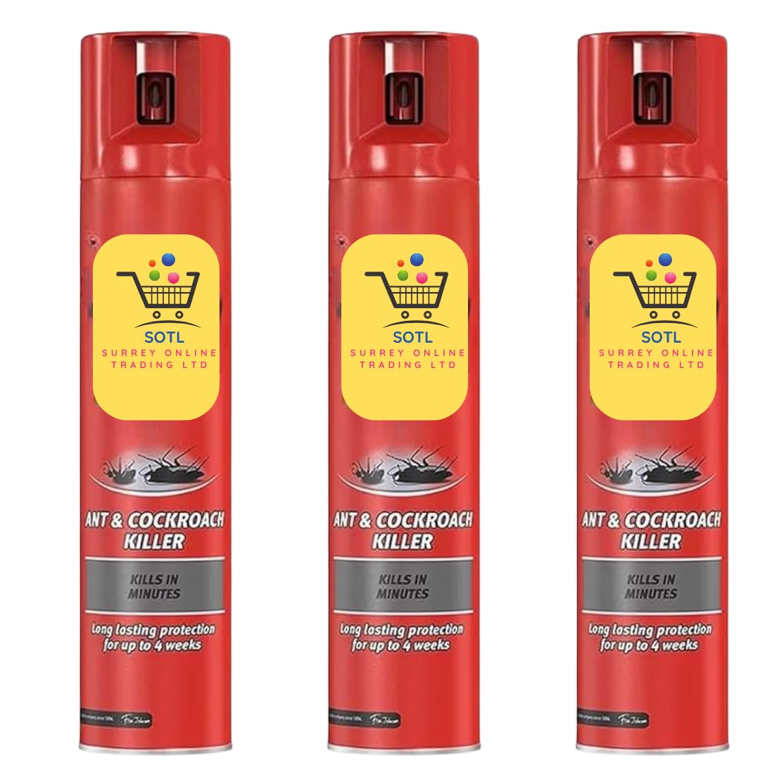 3X Ant & Cockroach Killer Insect Killer For Indoor Use Long Lasting Protection For The Home Spray Leaves Neutral Scent 300ml
