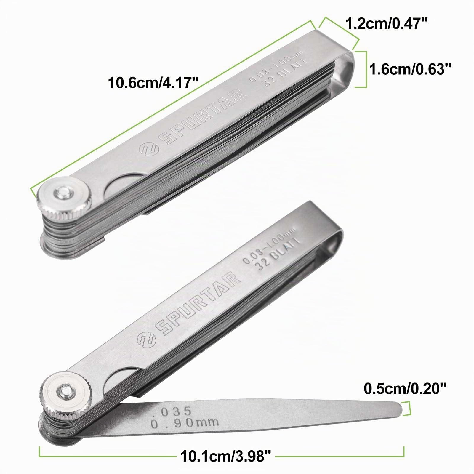 Spurtar Spessimetro 32 Lame 0,03-1,00mm/0,001-0,04" Strumento di Misurazione in Acciaio