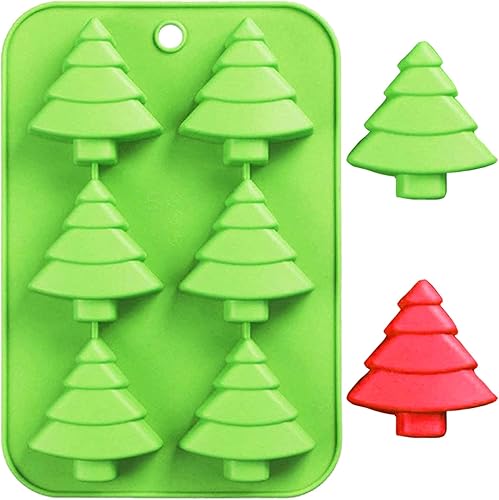 Miniatura 4 de AnyDesign Moldes de silicona de Navidad rojo y verde, molde de chocolate para árbol de Navidad, molde antiadherente para hornear fondant de Navidad
