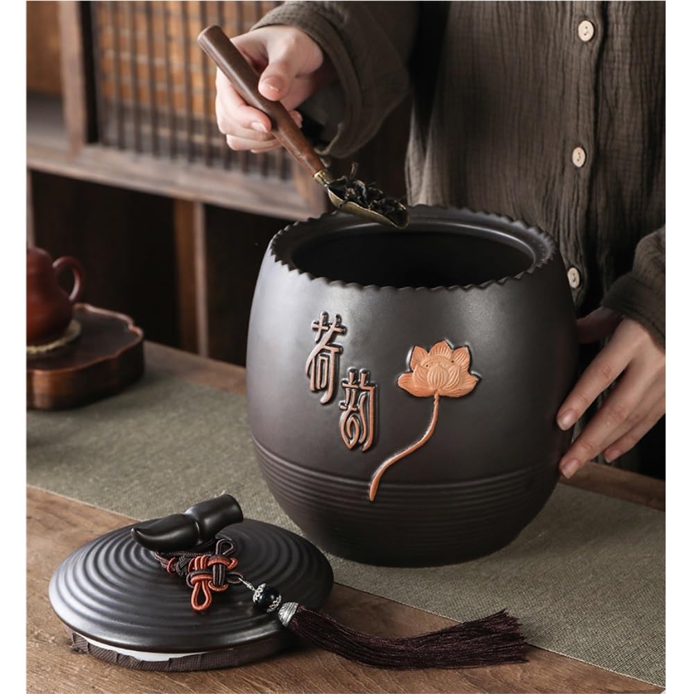Contenitore per Il tè in Ceramica, Contenitore per Il tè Sfuso, Piccolo Barattolo sigillato in Ceramica, Set da tè Cinese retrò, Set da Un Barattolo, Scatola per Il tè (B)