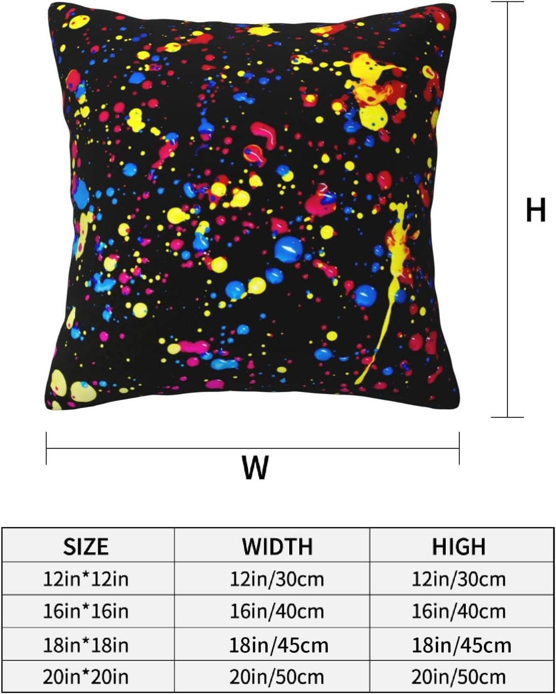 Glow in Dark Splatter Neon Throw Pillow Covers Pillow Case Invisible Zipper Set of 4 Cushion Cases 18 x 18 Inches for Couch Sofa Car Bedroom Living Room Farmhouse