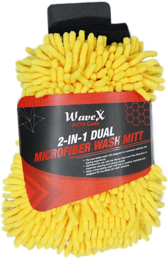Microfiber 2-in-1 Car Wash Mitt - Dual-Sided for Car Wash & Car Wax - Gentle & Effective Cleaning - Reusable & Machine Washable - Car wash Gloves