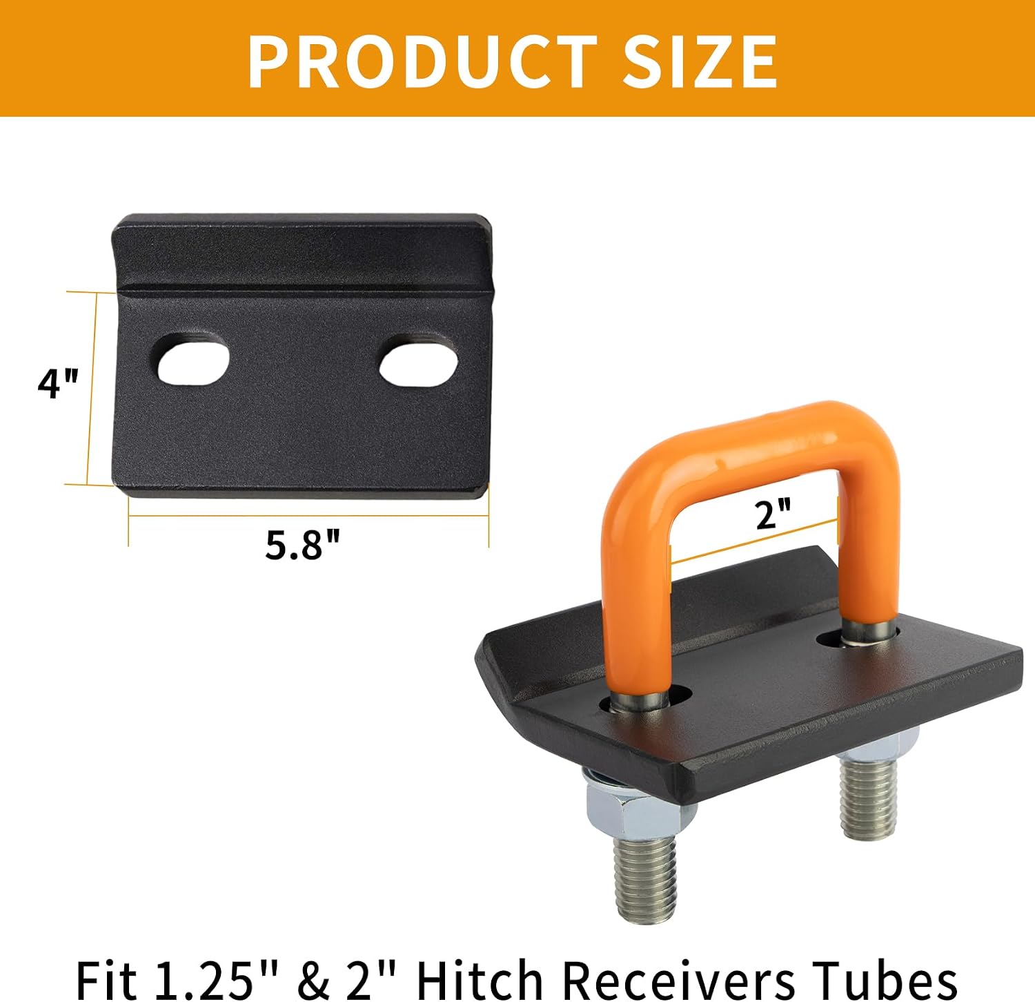 Hitch Tightener for 1.25" and 2" Hitches, Heavy Duty Anti Rattle Hitch Stabilizer with Rubber Coated Reduce Movement On Hitch Mount Cargo Carrier Bike Rack, Orange (2 Pack)