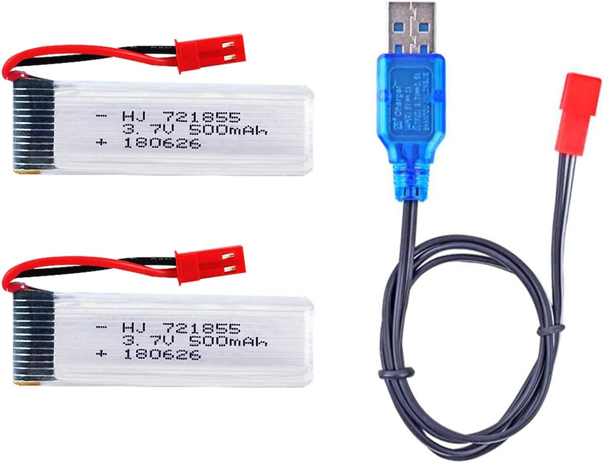 FPVERA 2PCS Drone Batteries 3.7V Lipo Battery USB Charger and 650mAh Lipo Battery