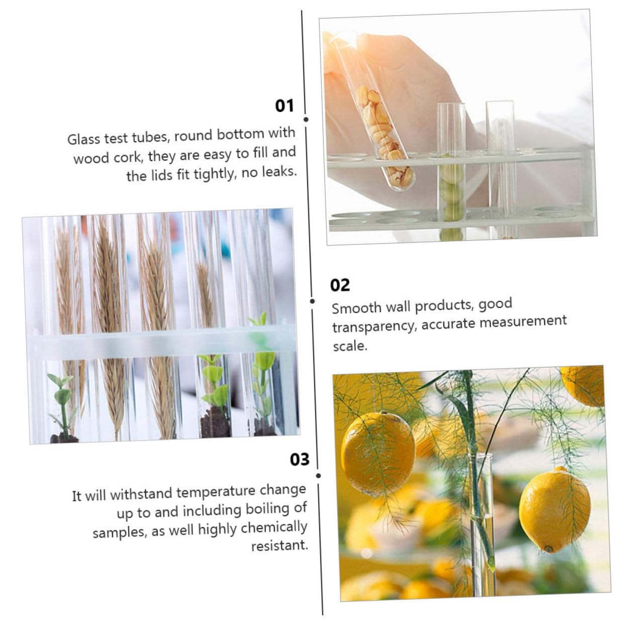 KICHOUSE 10pcs Test Tube Mini Testing Container with Lid Corks Candy Storage Tube Tubing Scientific Tint Vial Containers with Lids Sensory Bottles Empty Colorimetric Tubes Stoppers Glass