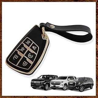 for 2021-2023 Yukon Tahoe Suburban 6 Buttons Key Fob Cover TPU Material Key Fob Case Protector Compatible with 2021 2022 2023 Suburban Tahoe Yukon (Black)