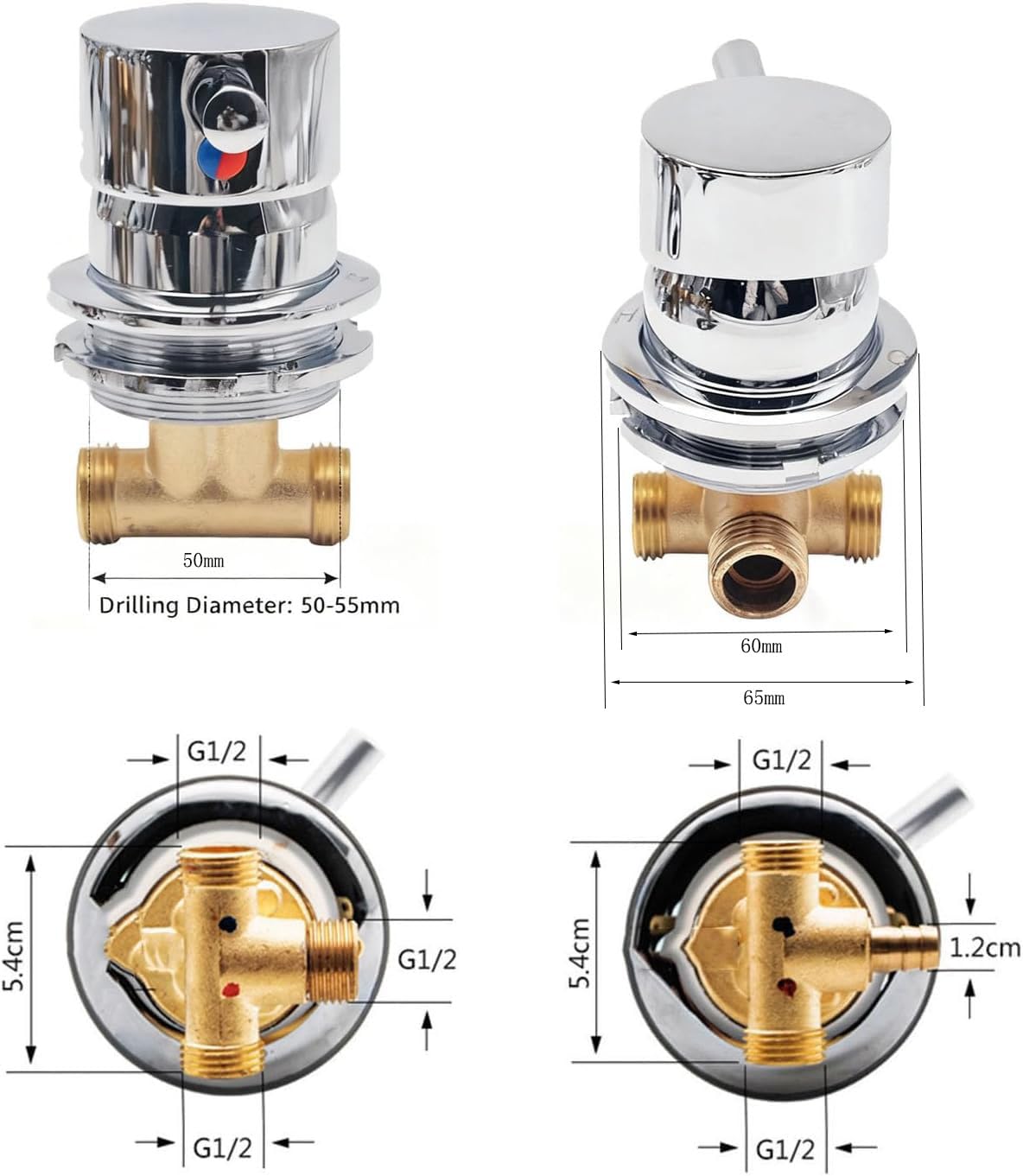 Rubinetto Doccia in Ottone Cromato a Montaggio a Parete – Miscelatore Bagno Incastonato con Controllo Acqua Calda/Fredda (Intubation)