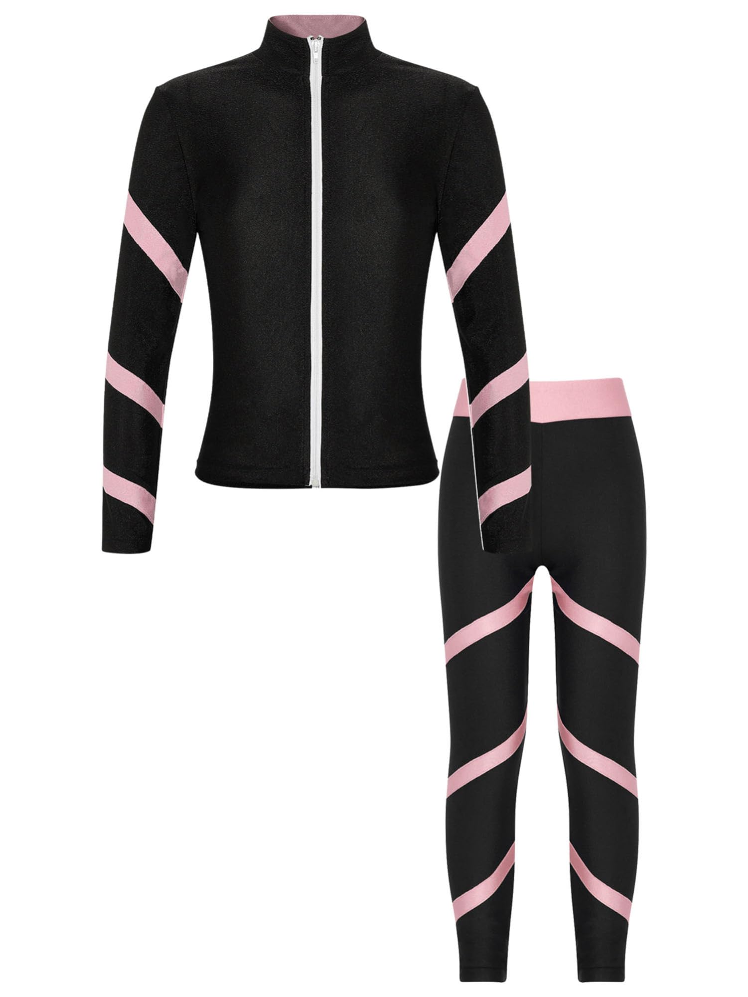 IEFIEL Mono de Deportivo Patinaje Artístico para Niñas Traje de Gimnasia Yoga con Sudadera de Cremallera sin Capucha y Pantalones Leggings Largos Chándales 5-16 Años