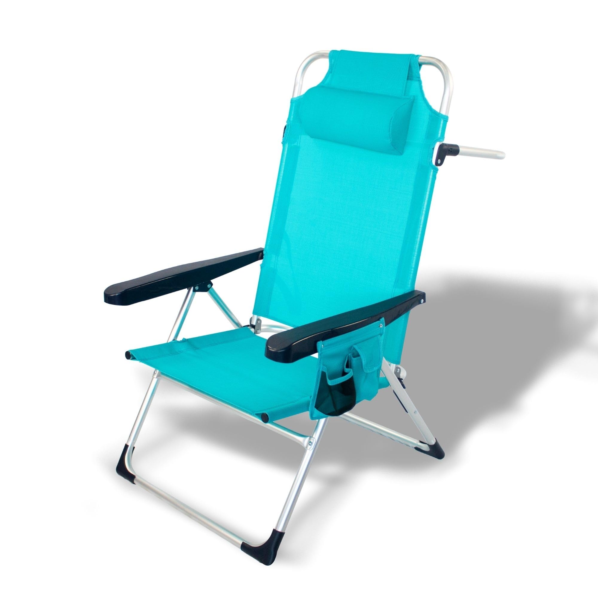 Pincho Silla Playa Plegable, Sillon Alto con Cojín, Reclinable, Altura del Asiento 29,5 cm, Asa de Transporte, Bolsillo para Movil y Bebida Textileno Resistente, Jardin, Camping, Hamaca (Turquesa, 2)