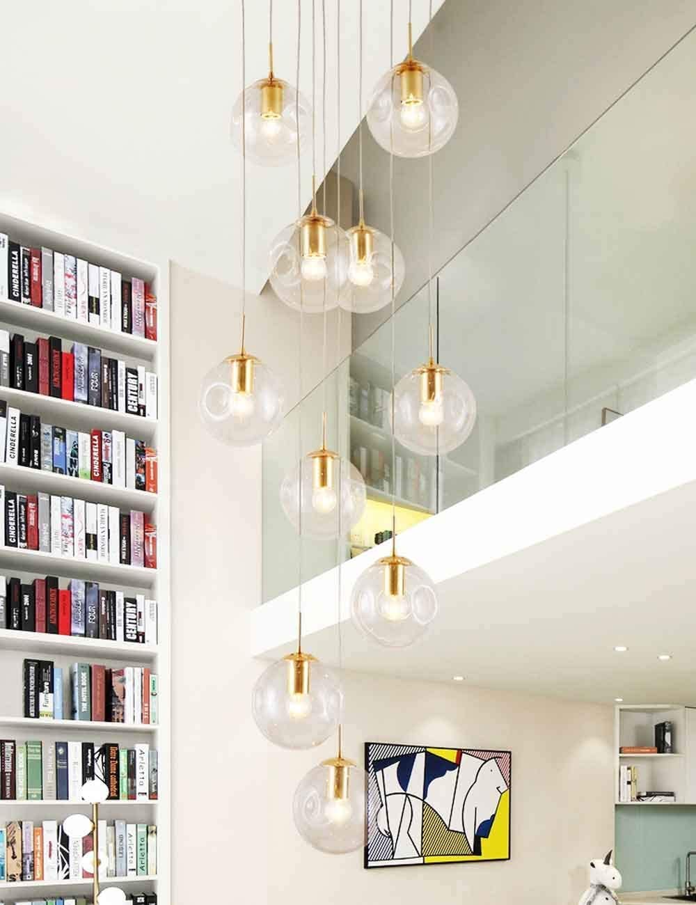PCXEHUYP Modern Minimalist Staircase Long Chandelier LED Pendant Light for Living Room Loft Villa Stairwell (10 Balls)