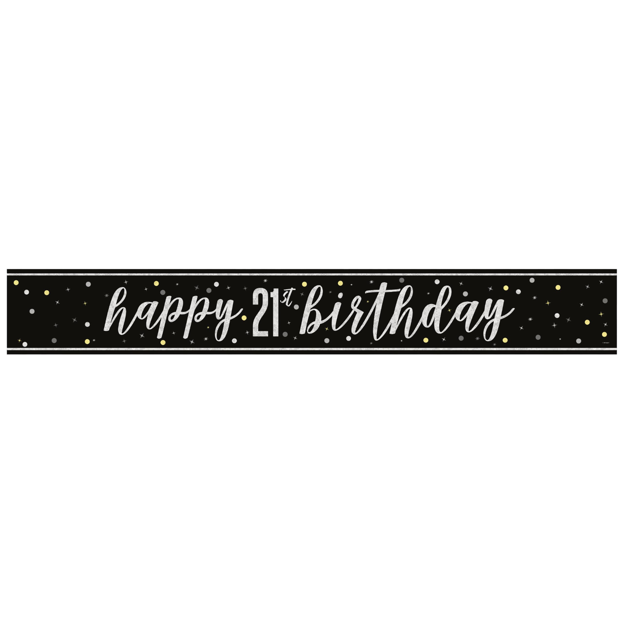 Unique 82261 - Foil Happy 21st Birthday Banner - 2.74 m - Glitz Black Birthday Party - 1 Count (Pack of 1)
