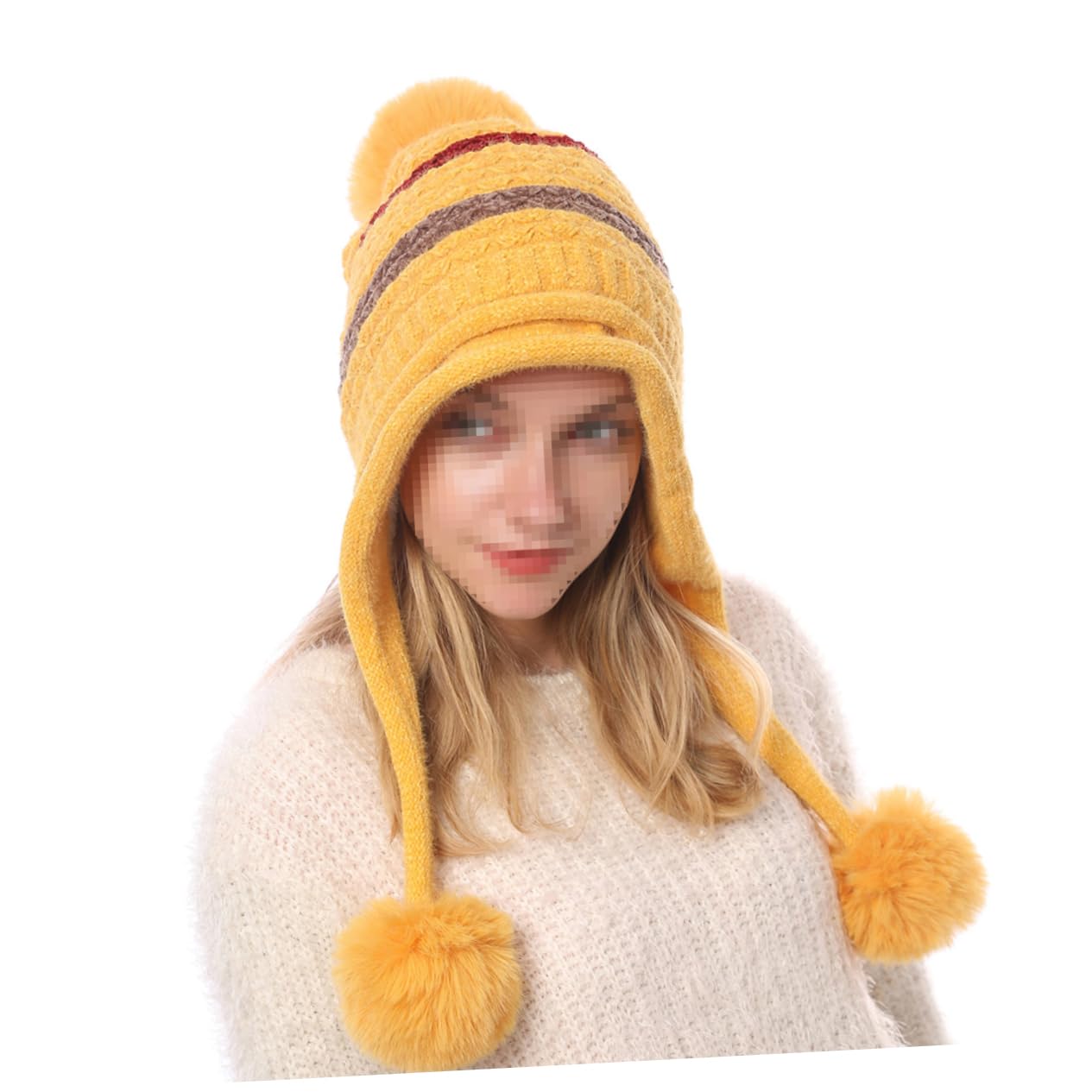 SHERCHPRY 3piezas Gorro De Lana Pompones para Mujeres Sombrero Térmico Cálido De Esquí para Invierno Diseño Cómodo y Elástico Color Amarillo Único