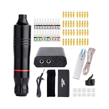 Pro Complete Tattoo Pen Machine Kit, Lightweight Tattoo Pen Machine, 20pcs Tattoo Inks&40Pcs Cartridges Needles Power Supplies for Tattoo & Pmu Beginners