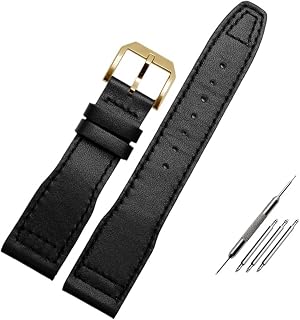 GANYUU 20mm 21mm Brown Black Men Watchband for IWC Pilot Mark XVIII IW327004 IW377714 Watch Strap Calf Genuine Leather Bracelet (Color : Black line Gold, Size : 20mm)