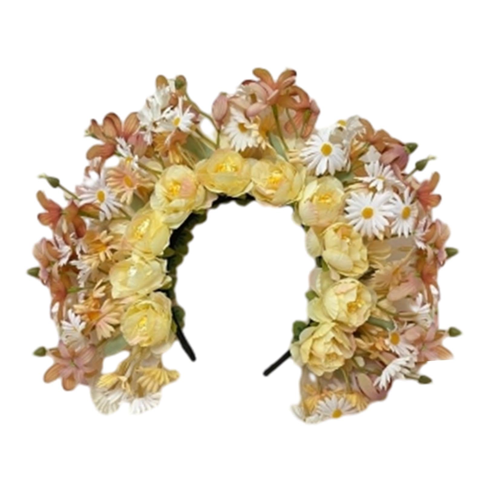 Han Chinese Flower Wreath Headband Floral Headwear for Festivals Performance yellow-image-18