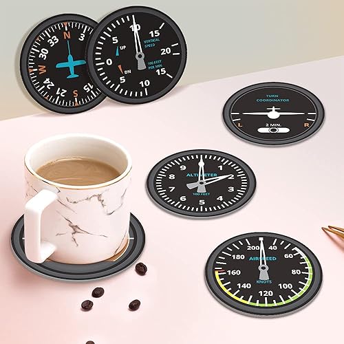 Miniatura 6 de Juego de 6 posavasos para instrumentos de aviación, instrumentos de vuelo modernos, acrílicos, divertidos posavasos de aviación para bebidas,
