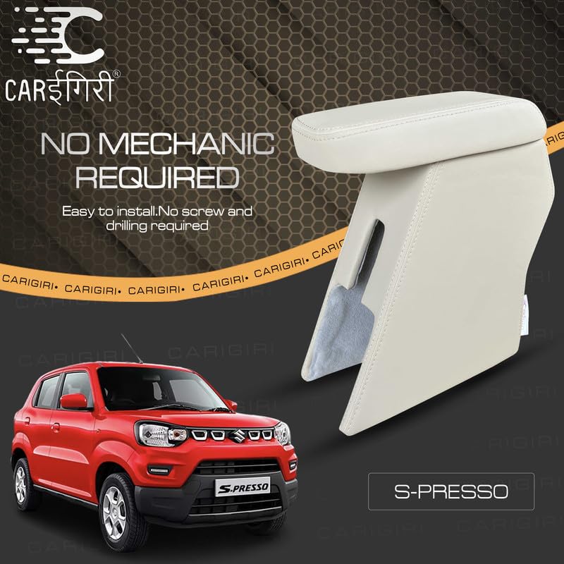 Image of Carigiri Premium Finish Car Armrest with Storage Box And High Density Moulded Foam For Maruti Suzuki S.Presso (Beige with Beige Stitching,Nappa Leatherette)