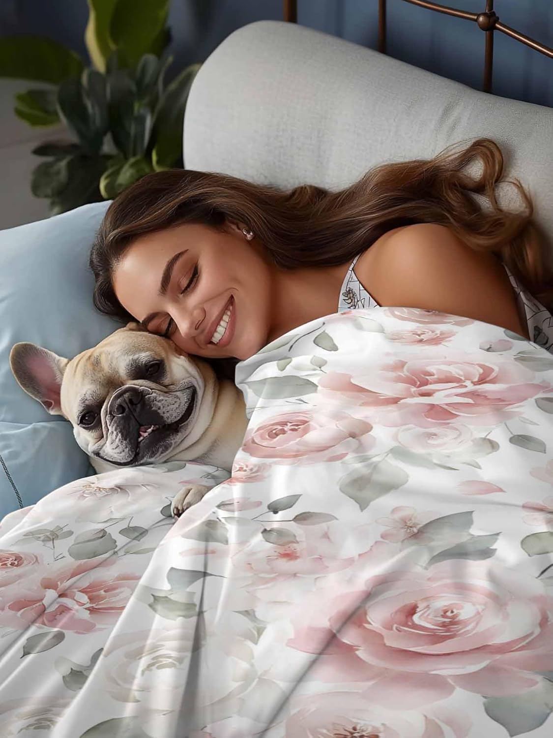 King Size Flat Sheet Only,Retro Farmhouse Blossoms Flower with Leaf Soft Top Bed Sheets Breathable Bedding Sheet Elegant Floral Microfiber Hotel Luxury Top Sheets