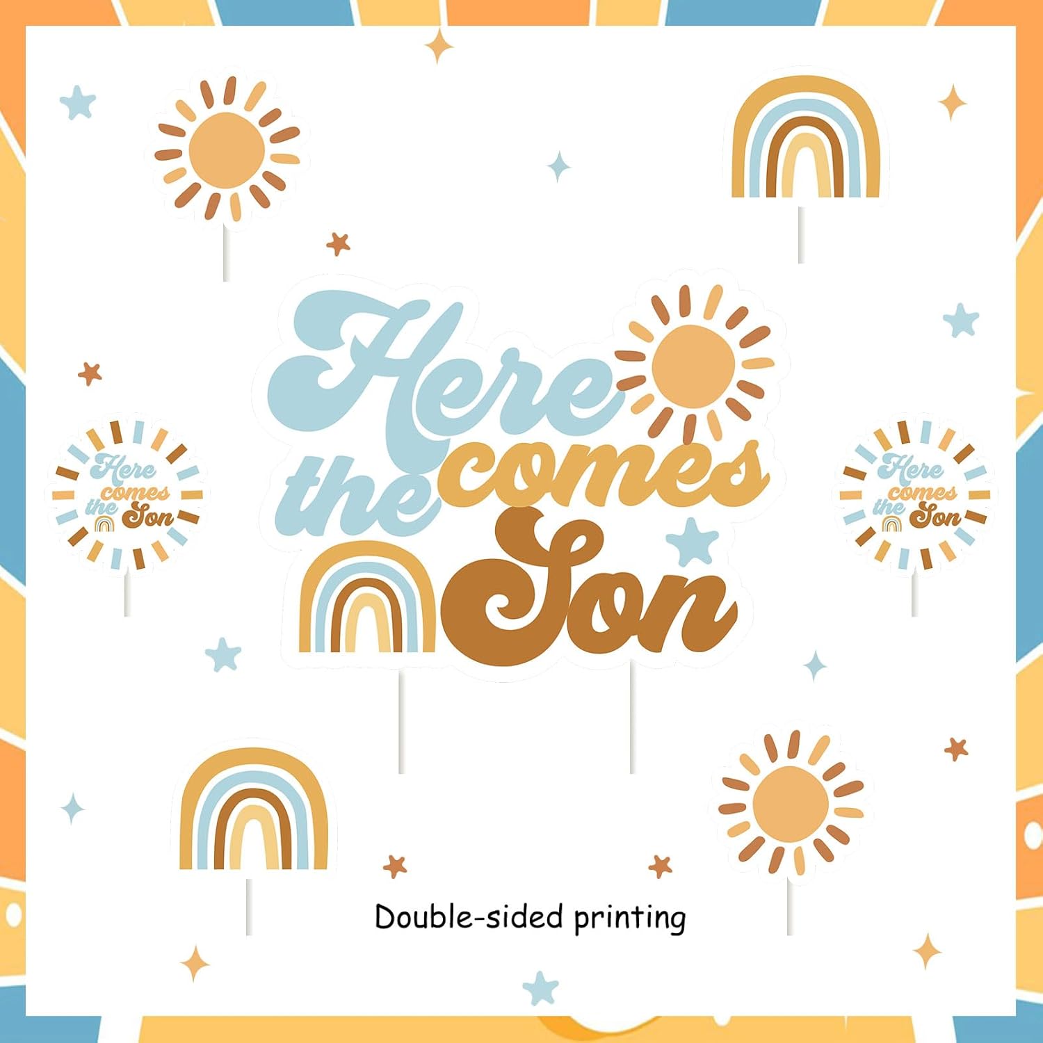24 Pack Here Comes The Son Cake Topper Cupcake Picks Baby Shower Decorations for Boy, A Little Sunshine is On The Way Boho Party Supplies - Image 6