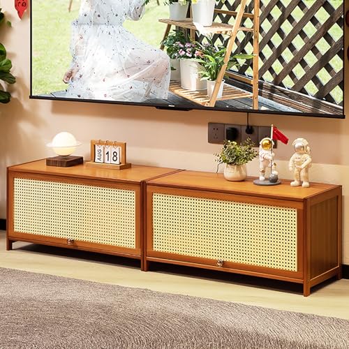 DKPLOE テレビ台 竹製 テレビボード 扉付き ローボード おしゃれ 大容量収納スペース 跳ね上げドア tv台 ラタン調 安定した構造 TVボード 掃除やメンテナンスが簡単 組み立てが簡単 防塵 スペースを節約 リビングルーム 寝室 玄関 オフィスに適