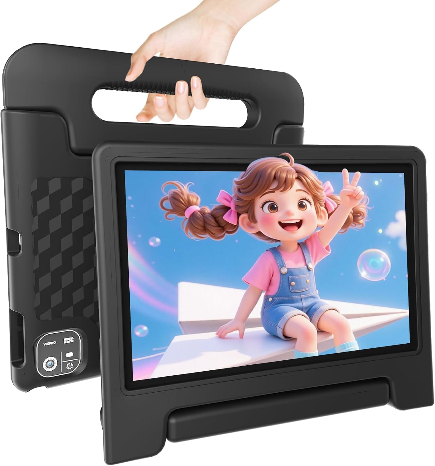 Kids Tablet 10.1 inch HD Android 14 Tablets for Kid 64 GB Storage 8GB RAM Octa-Core Processor with EVA Kid-Proof Case, Parental Controls Bluetooth and WiFi, Black