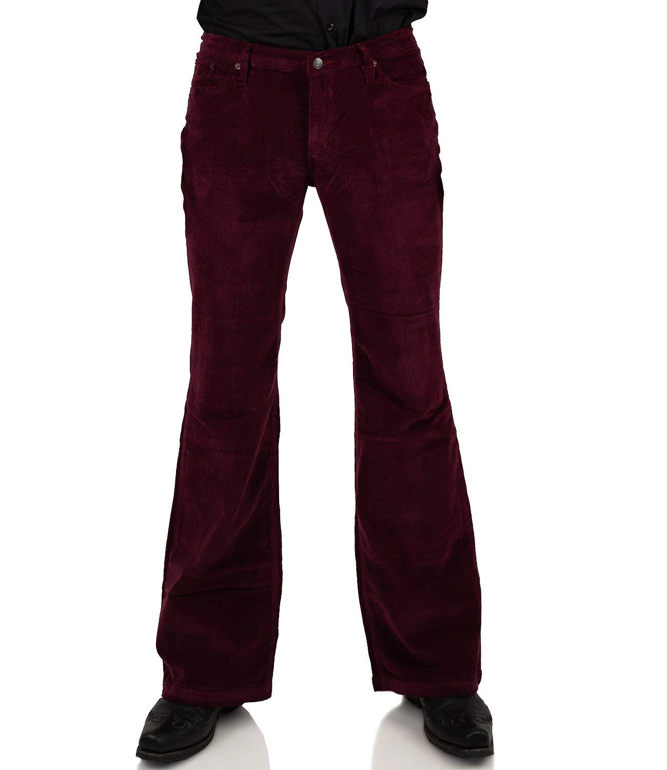 Comycom dunkelrote Herren Cordhose mit Bootcut Schlag - Bordeaux Flared-Pants für Männer im Vintage-Style der 70er-Jahre