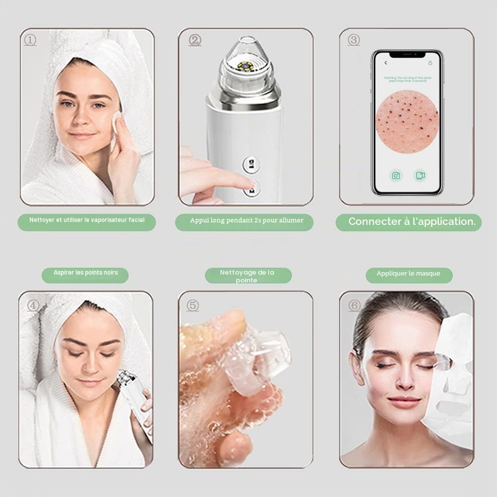 Aspirateur Point Noir, prabensei Nettoyant Pour Pores Du Visage Visible WIFI Amélioré Avec Caméra à Boutons Avec 6 Têtes d'aspiration Outil d'aspiration électrique Rechargeable
