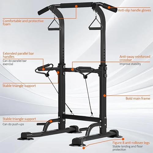 Miniatura 4 de Power Tower Pull Up Dip Stander, altura ajustable multifuncional equipo de entrenamiento de fuerza en el hogar, fácil de instalar, equipo duradero