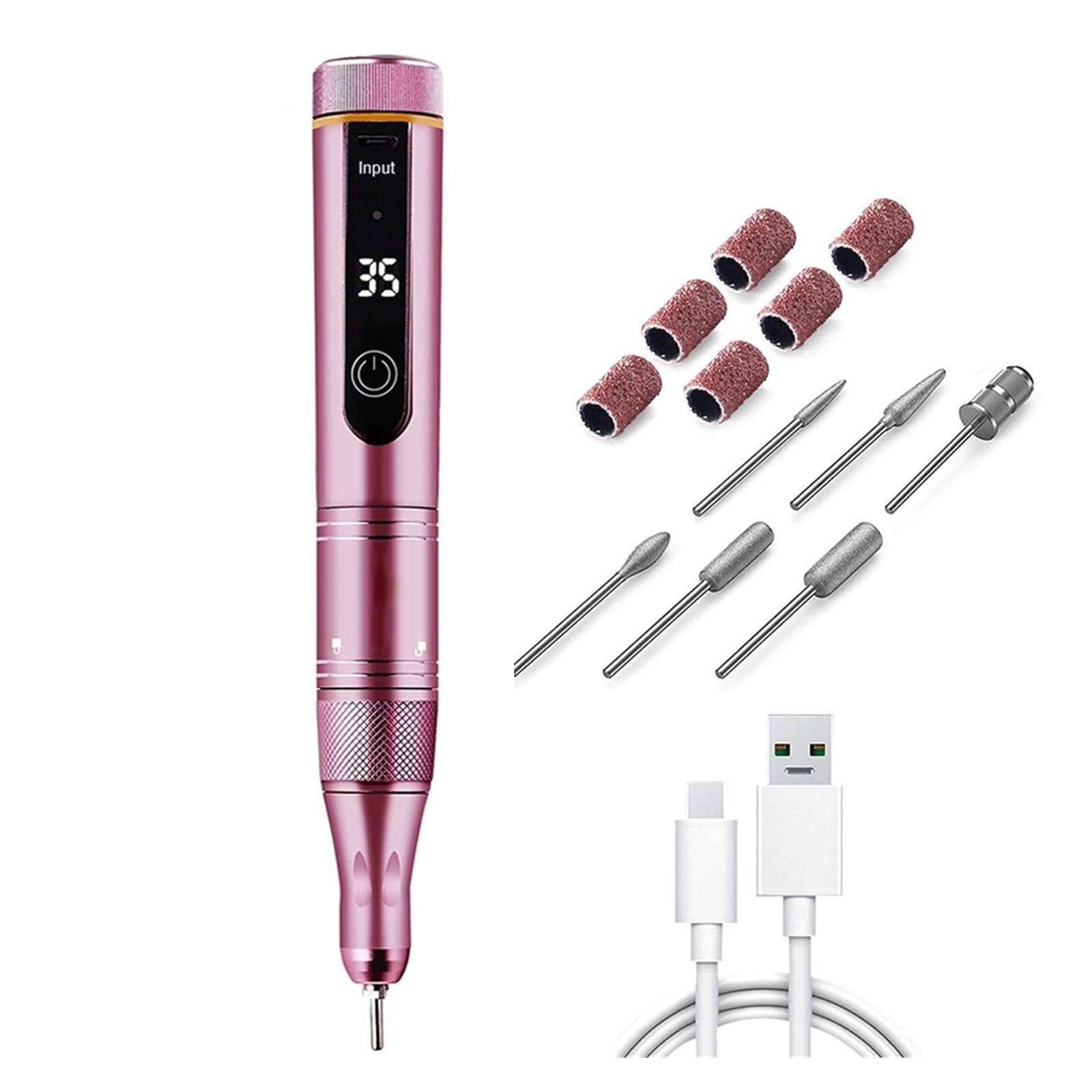 Trapano for Unghie Elettrico Senza Fili con Display a LED, Lima E in e Indietro, Trapano for Unghie for Set di Manicure for Unghie in Acrilico(New Rose Set)