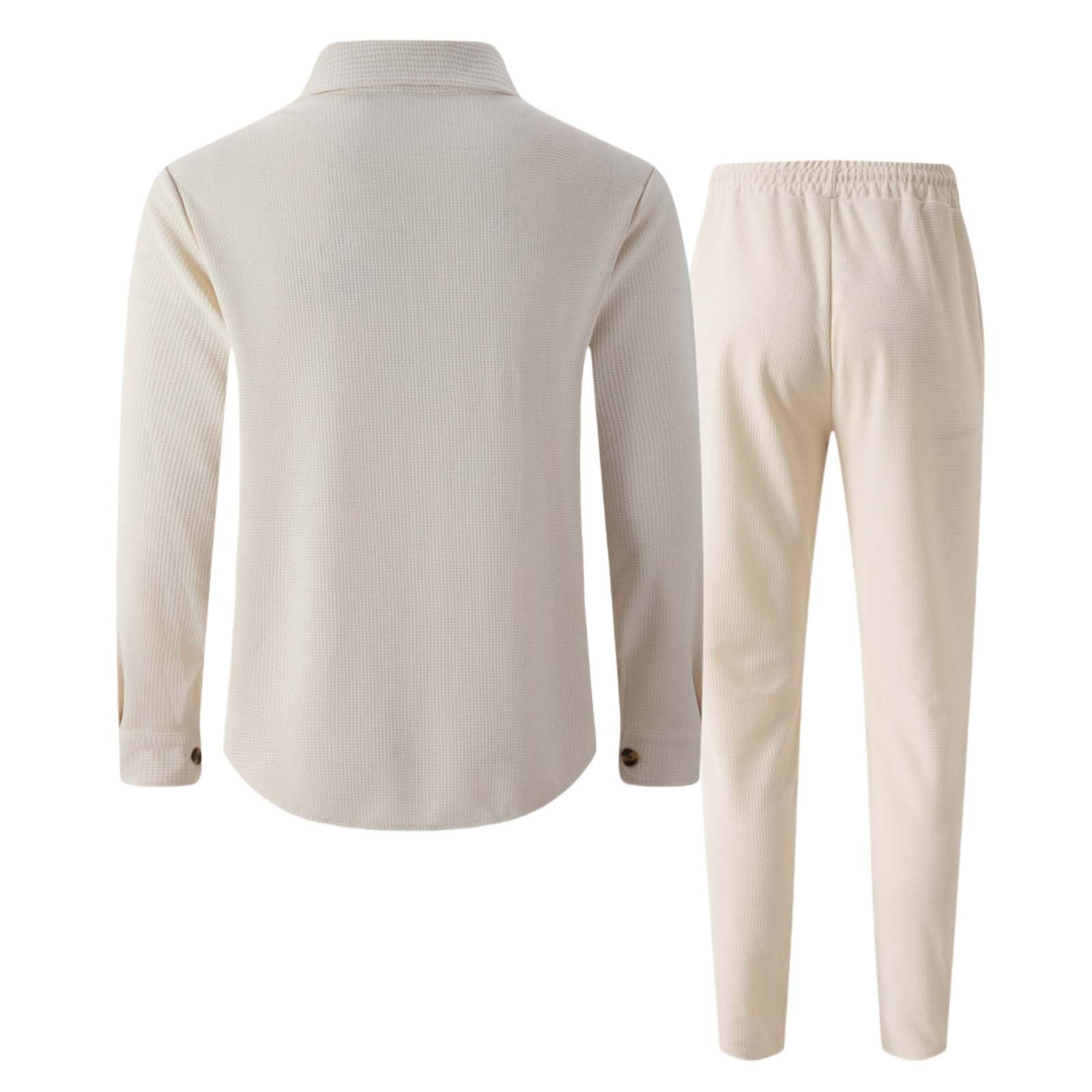 Generisch Herren Strick-Langarmhemd und Hose Set, lässige Arbeitskleidung mit Zwei Taschen, einfarbig, bequem und stilvoll für den Alltag oder die Werkstatt