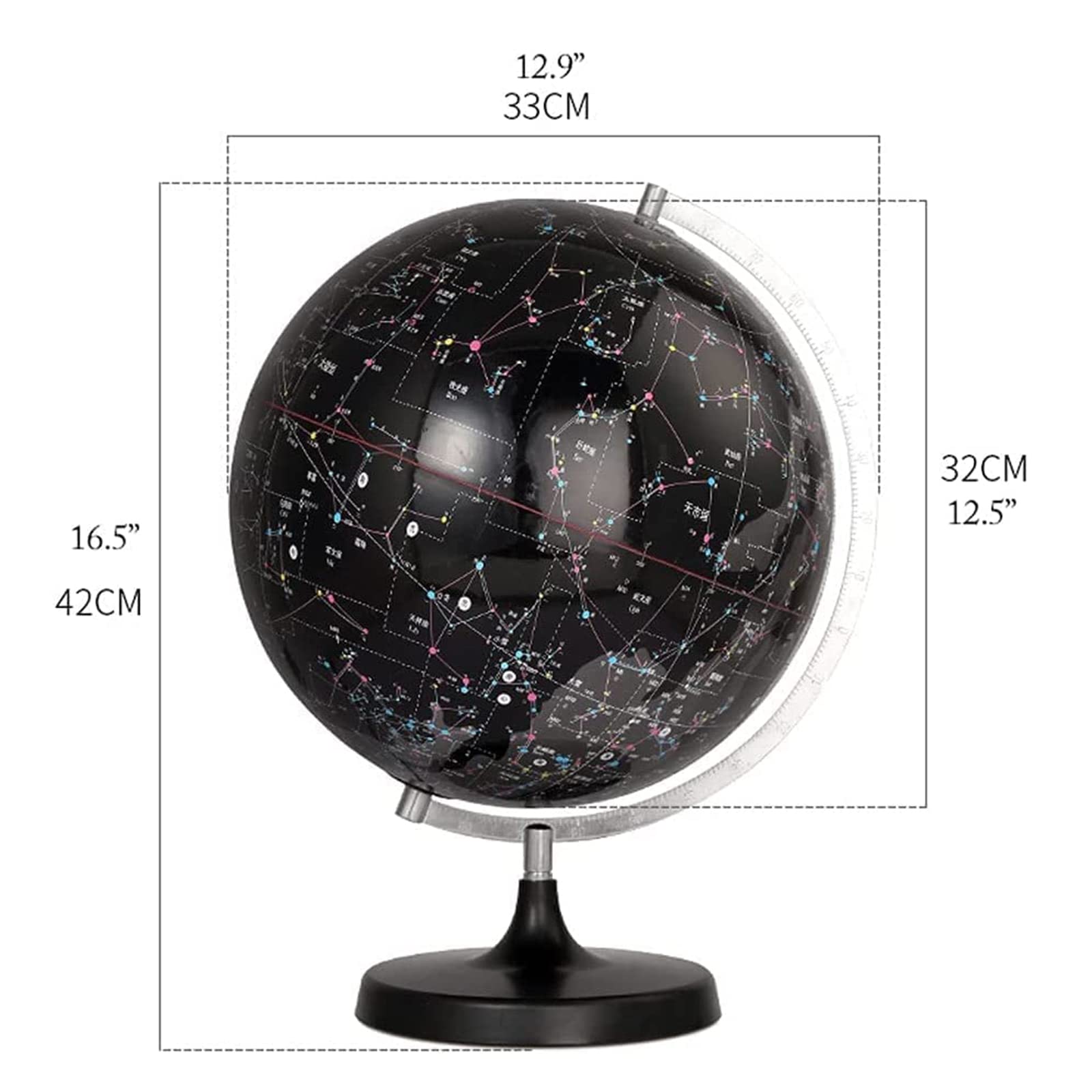 Die Erde Sternbild-Globus, 32 cm, klarer Himmelsglobus, schwarz, mit beleuchteter Kugellampe, Schreibtisch, Kunststoff-Himmelsglobus for Kinder (schwarz Licht)
