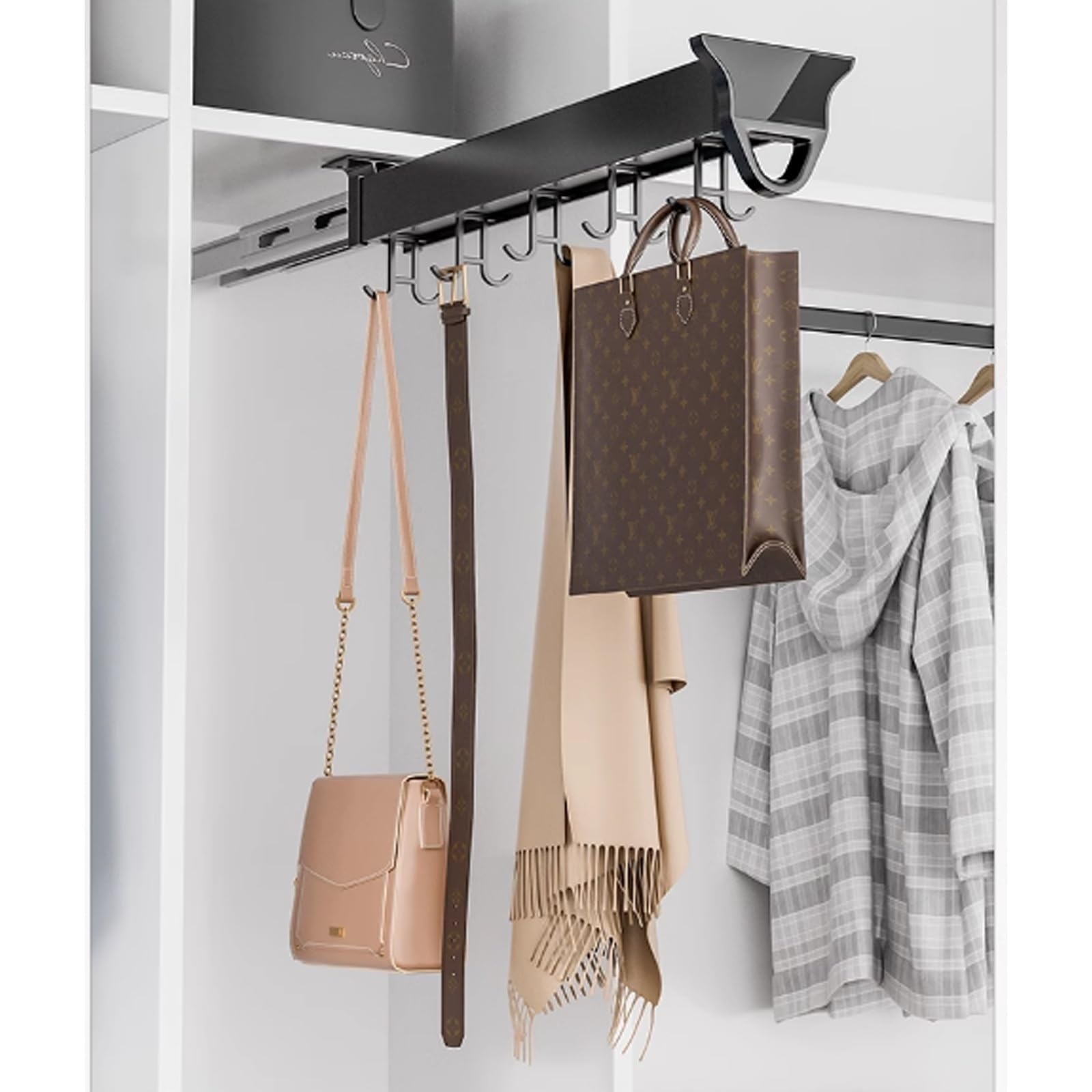 26-56CM Support De Balai Et De Serpillère Extractible, Organisateur De Rangement Coulissant Pour Placard, Organisation Et Rangement De La Buanderie, Crochets D'organisation Du Garage(51cm/20.0inch)