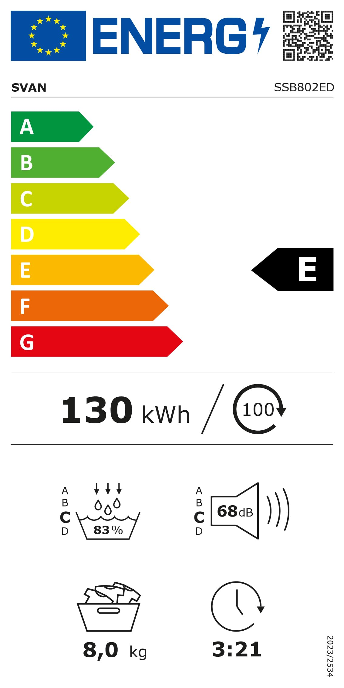 Svan Secadora Bomba Calor 8Kg, Carga Frontal, Blanco, SSB802ED. 700W, 12 Programas, Función Antiarrugas, Display LED manual, Eficiencia Energética Clase E