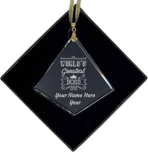 Miniatura 1 de LaserGram Adorno de Navidad de vidrio personalizado, el jefe más grande del mundo, idea de regalo personalizada grabada con láser (forma de diamante)
