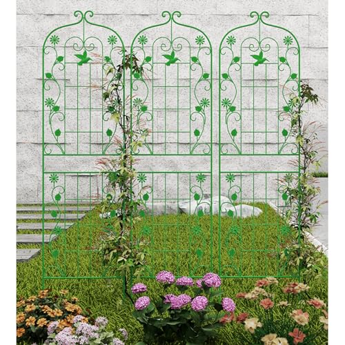 Enrejado de jardín de metal para plantas trepadoras, paquete de 3 marcos de soporte de plantas de pared grande para exteriores, enrejado de flores para césped y patio trasero, enrejado verde de 6 pies