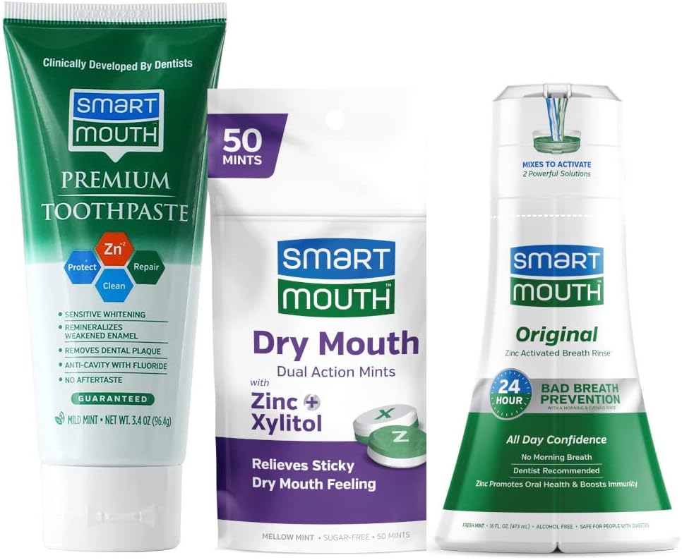 SmartMouth Package with Original Activated Mouthwash 16 Fl Oz, Fresh Mint & Dry