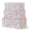 Soul Lane Decorative Storage Boxes with Hinged Lids Pink Chinoiserie Set of 3 Floral Memory Keepsake Boxes with Lids Pretty Large Cardboard Photo Storage for Organizing Home Decor Gifts