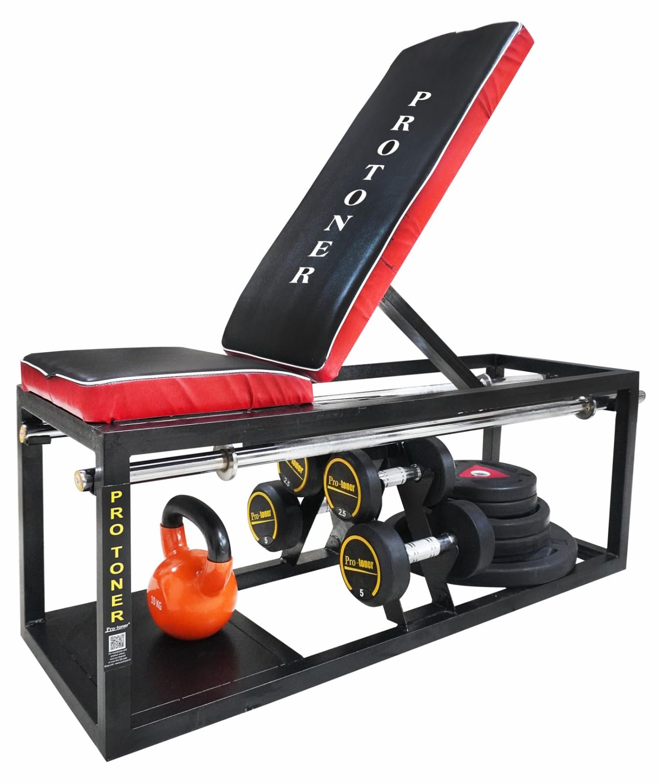 Protoner Bench for Home Gym with Storage - Gym Bench for Home Workout - Incline/Flat Bench Press with 7 Adjustable Positions - Multi Gym Machine - Weights rack -Tough Cold Rolled Steel 500kg