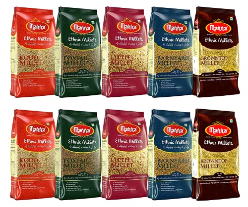 Manna Millets 5Kg Combo Pack Of 10 (With Browntop) | Natural Grains | Browntop 1kg, Little 1kg, Kodo 1kg, Foxtail 1kg, Barnyard 1kg | Low GI | High Protein & More Fibre Than Rice Manna Millets 5Kg Combo Pack Of 10 (With Browntop) | Natural Grains | Browntop 1kg, Little 1kg, Kodo 1kg, Foxtail 1kg, Barnyard 1kg | Low GI | High Protein & More Fibre Than Rice