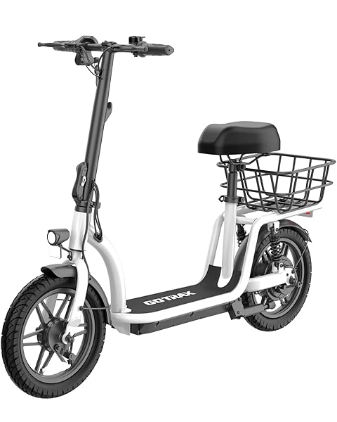 Gotrax Adult Electric Scooter with Seat, Max 19-25miles Range, 15.5-20mph Power by 350W-500W Motor, All-Terrain Tire & Wider Deck & Soft Cushioning Seat with Carry Basket