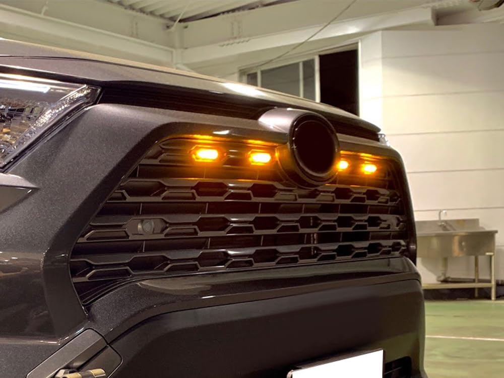 iJDMTOY 4pc Set Light Smoked Lens Amber LED Front Grille Insert Fit Clearance Marker Lighting Kit w/Wire Harness, Universal Fit For Truck SUV
