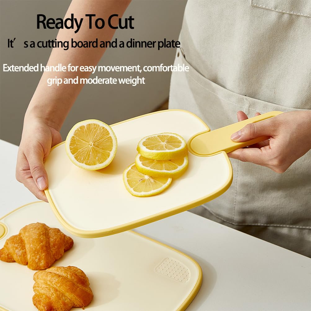 Kunststoff-Schneidebretter, 3er-Set, BPA-frei, beidseitig erhältlich, Schneidebrett-Set, mit Schleifbereich, bunt, flexibel, starke Kunststoff-Schneidebretter für Küche, spülmaschinenfest, Gelb