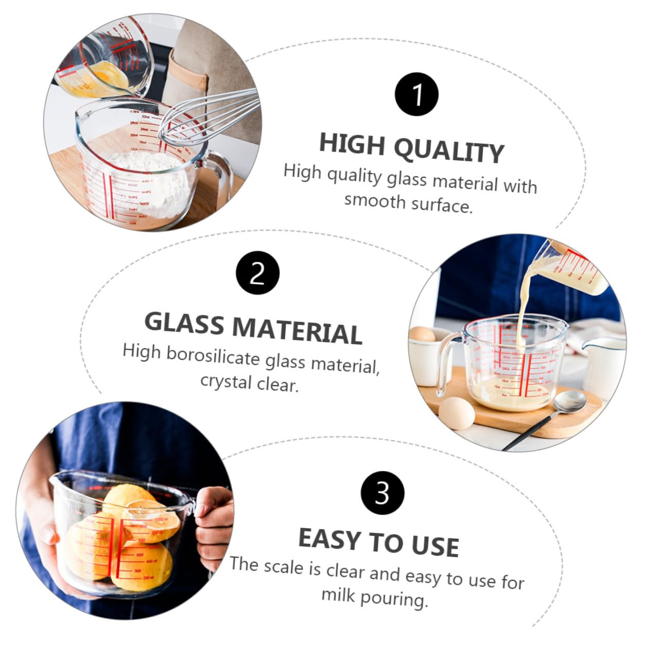 Messbecher aus Glas mit Präziser Messskala und Hitzebeständigem Material Runder Glasbecher für Backshop und Hausgebrauch