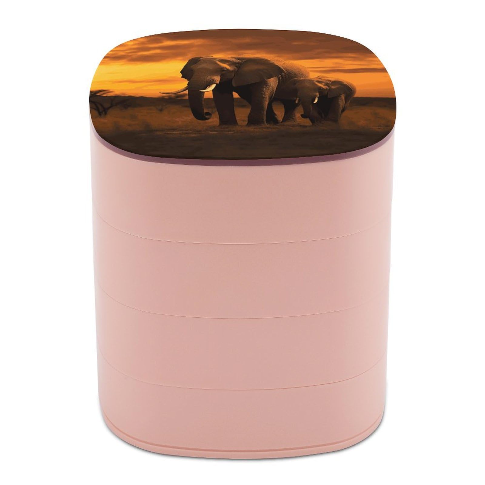 Rangement bijoux rotatif éléphant : sublimez votre coiffeuse avec le motif coucher de soleil