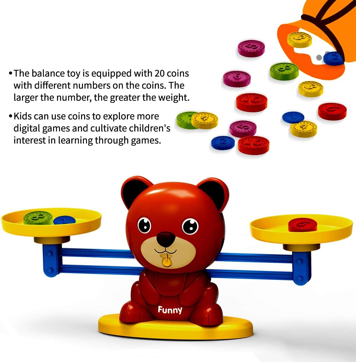 REMOKING Montessori Balance Scale Math Toy for Kids, Counting Bears Educational STEM Toy for Preschool Learning, Sorting & Number Recognition Toy for Toddlers Ages 3+