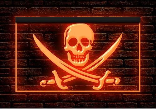 Miniatura 6 de 150090 - Letrero de neón con luz LED de calavera y esqueleto pirata, vela helloween (12 x 8 pulgadas, rojo)