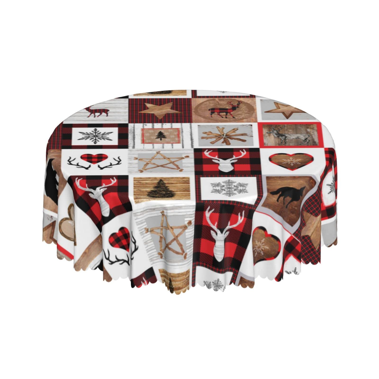 Lsjuee Rustic Winter Style Multi Round Tablecloth 60 Inch Printed Washable Tablecloth for Dining Party Holiday Fall Home Decorative