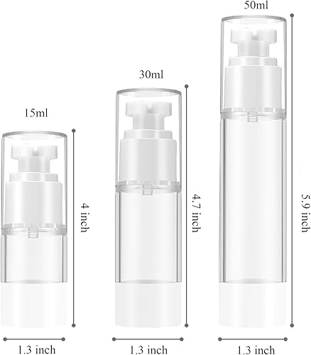 Miniatura 6 de Qeuly Paquete de 3 botellas de bomba sin aire de 0.5 onzas de tamaño de viaje, botella de loción, dispensador de bomba cosmética recargable para