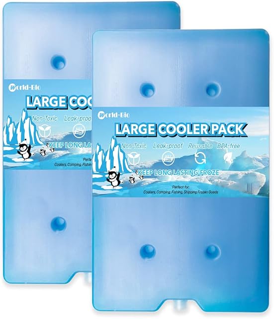 World-Bio Cold Ice Blocks Freezer Pack 2 pcs, Ice Packs for Cooler, Cool Box - Large Reusable Refreezable Freezer Blocks - Quick Freeze & Long-Lasting - Camping, Picnic, Hiking,Travel