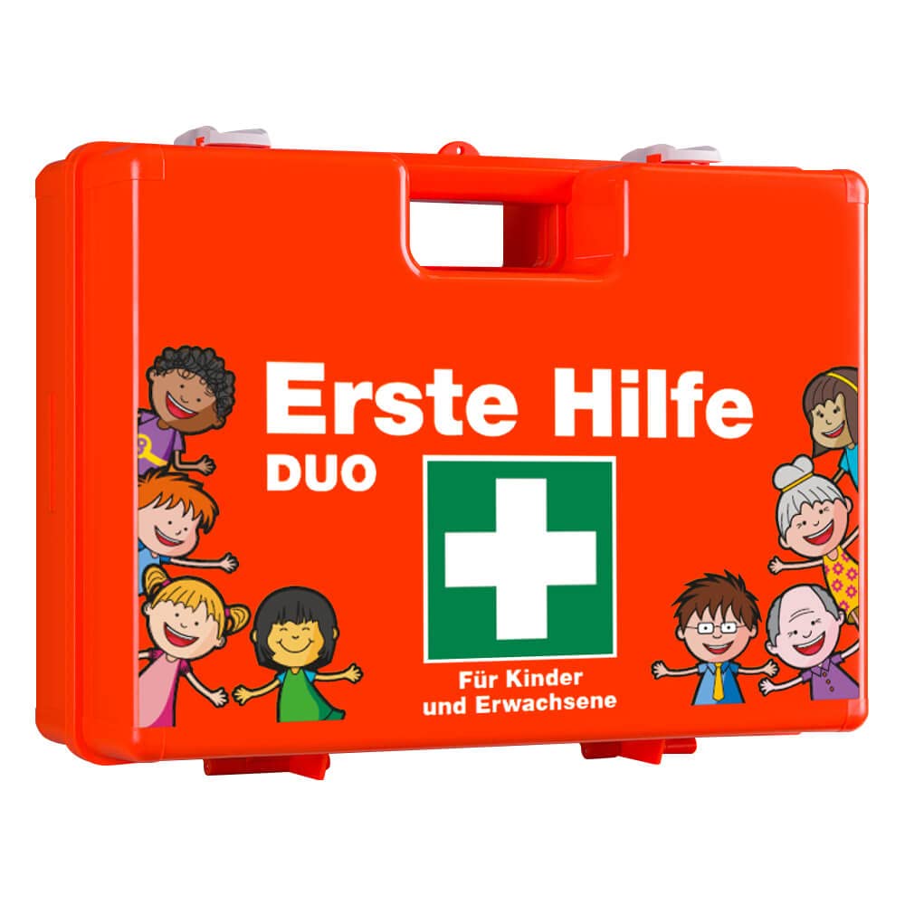 Erste-Hilfe-Koffer DUO Kinder + Erwachsene, orange, 43 x 15 x 33,5 cm, gefüllt aus Kunststoff, Art.-Nr. 609629 | Verbandskasten | Notfallkoffer | Erste Hilfe Kasten